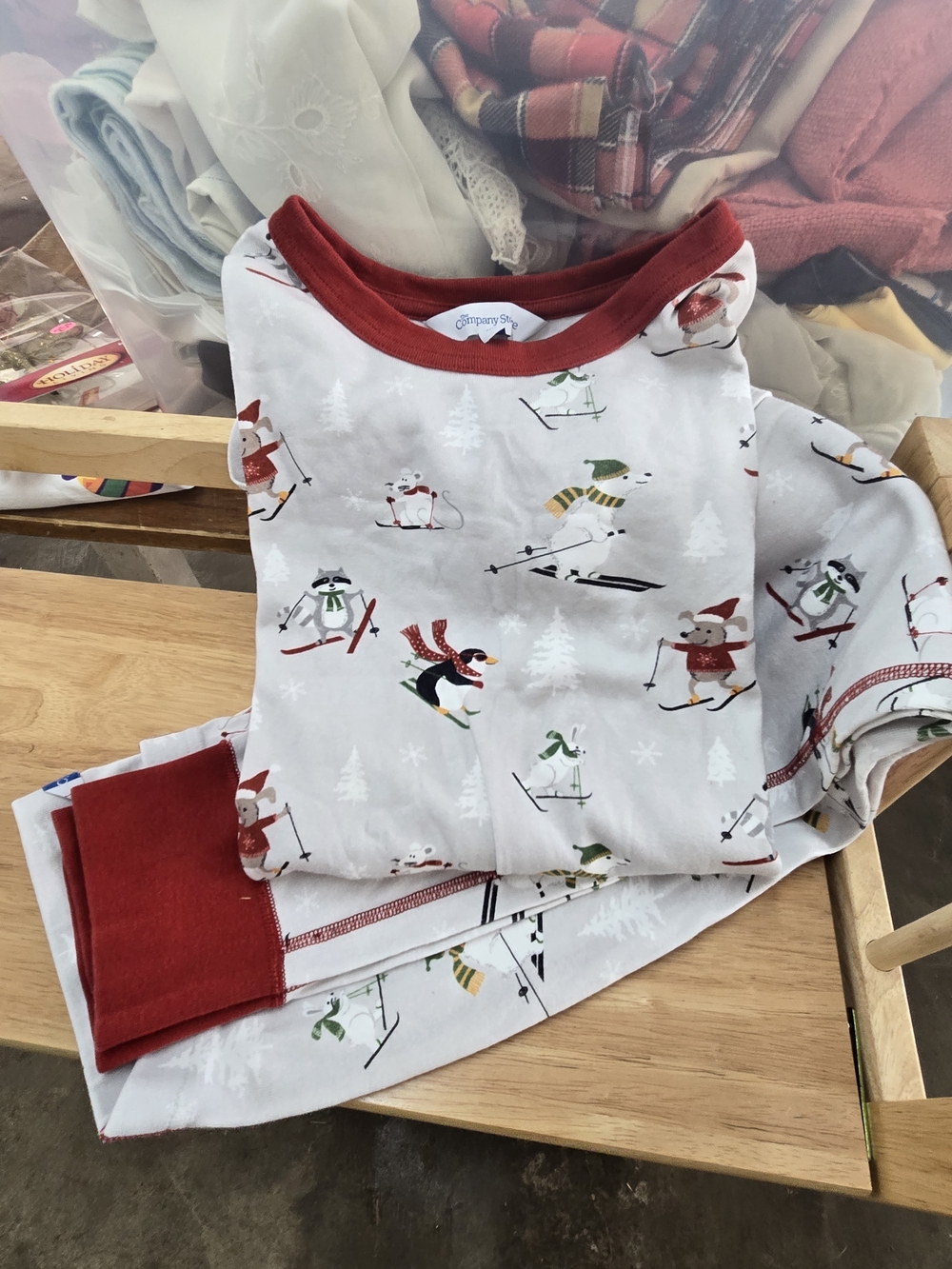 Woman's Red-Trim Holiday Ski Animal Pajama Set